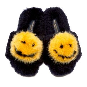 Anya Hindmarch Black and Yellow Furry Flats